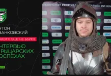 Антон Иванковский дал интервью в рыцарских доспехах после победы «Лиды» над «Авиатором»